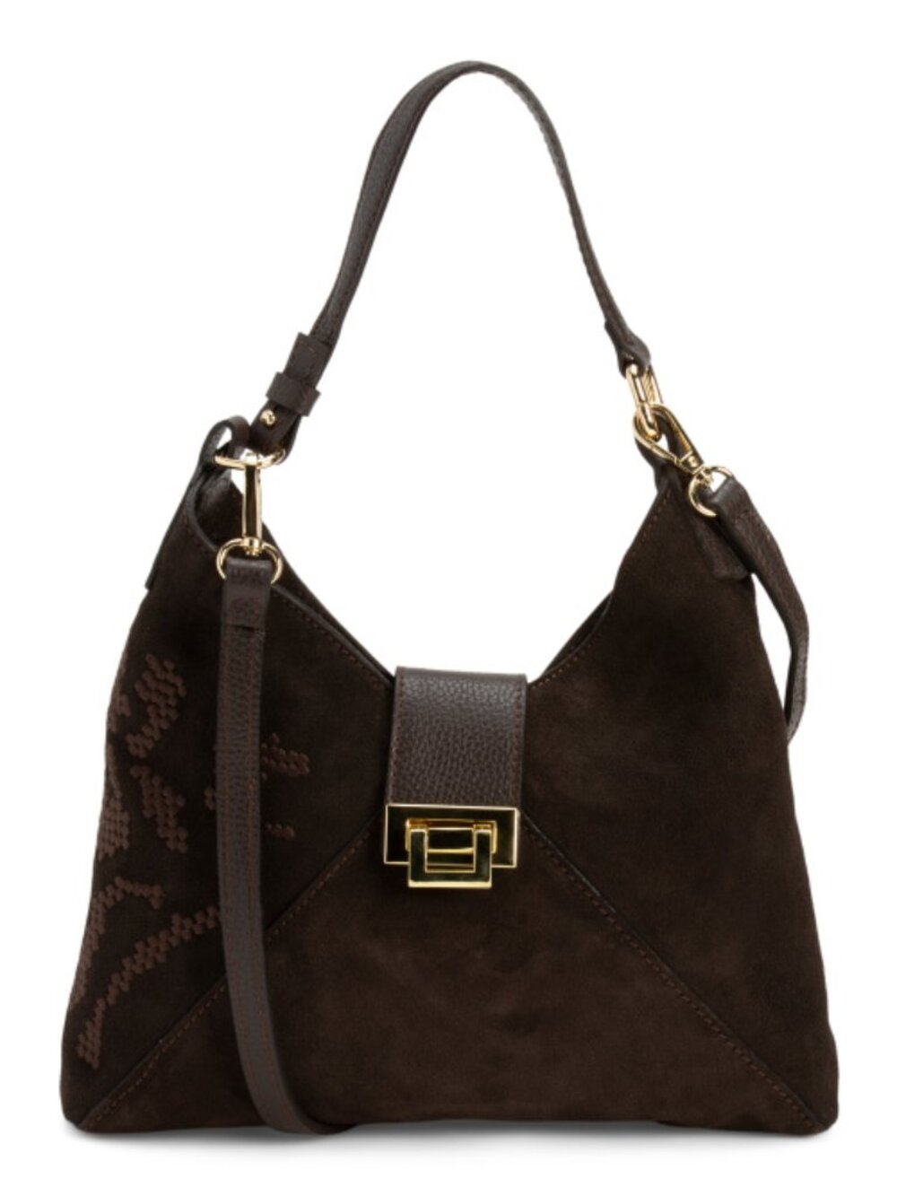 DIVINA FIRENZE Made In Italy Suede Mini Embroidered Hobo With Flip Lock